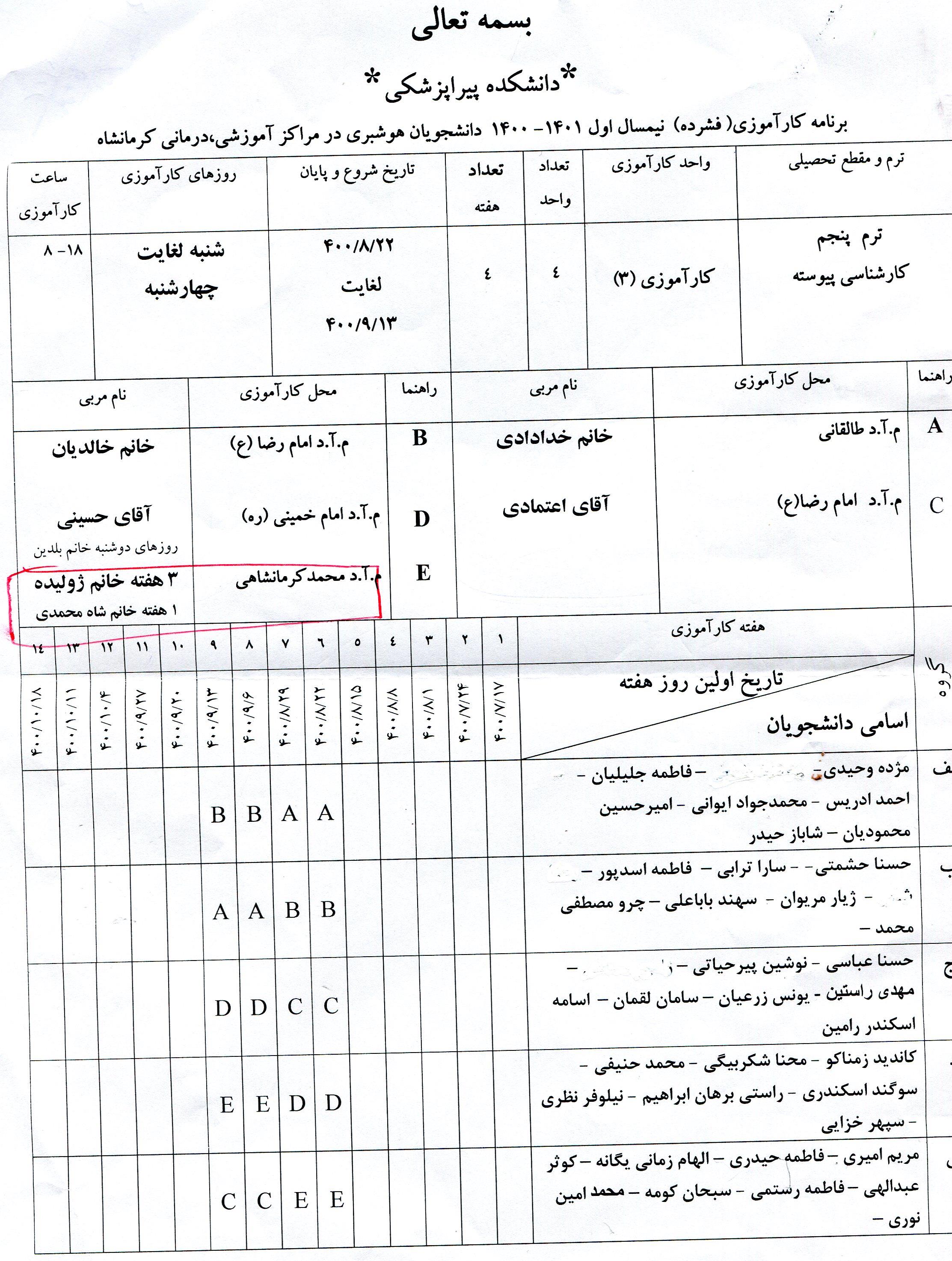 برنامه کارآموزی دانشجویان هوشبری